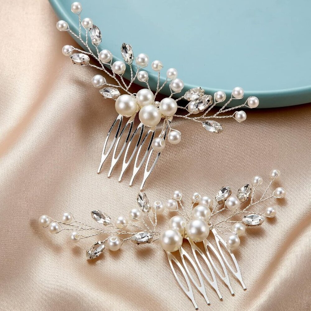 Wedding Hair Comb Pearl Rhinestone Flower Side Combs Bridal Hair Accessories